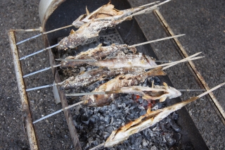 アマゴ焼き中～